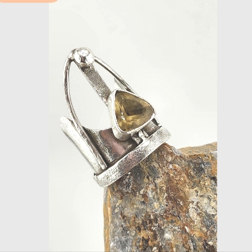 CITRINE GOTH CATHEDRAL TRACERY WINDOW RING HANDMADE IN STERLING SILVEE SZ 7